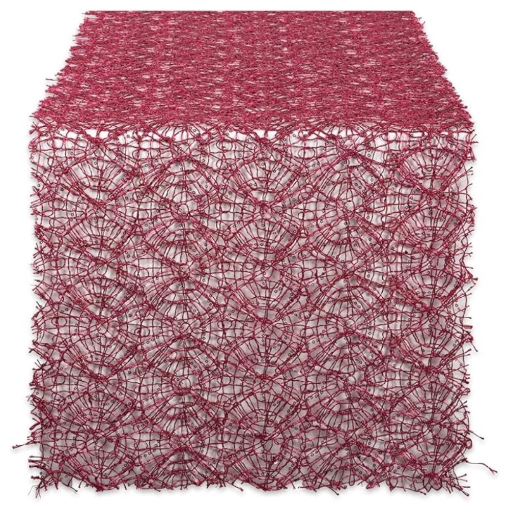 Design Imports Sequin Mesh Table Runner Roll 16" X 10' - Red